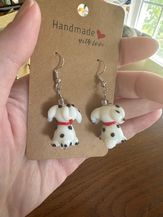 Lampwork Glass Dalmatian Earrings