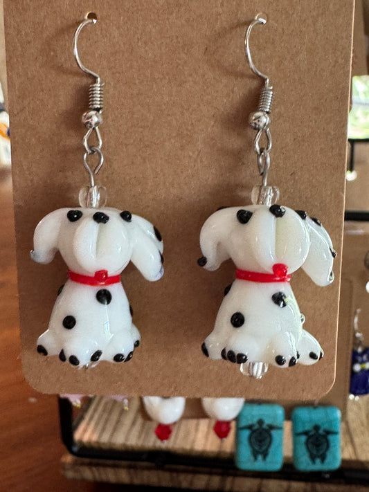 Lampwork Glass Dalmatian Earrings
